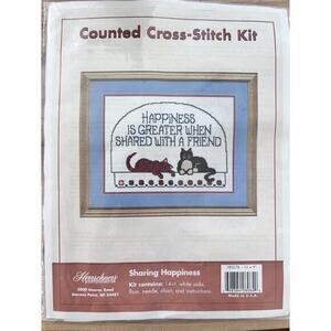 Sharing Happiness Friendship Cats Herrschners Cross Stitch Kit New Made‎ In USA